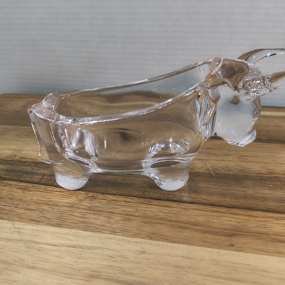 Vannes Le Chatel Crystal Bull Cow Pipe Rest Ashtray Glass Art France